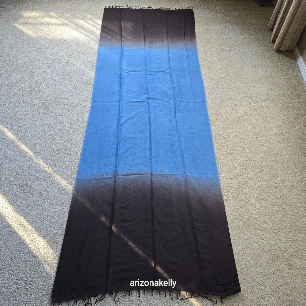 NWOT Eileen Fisher Wool Ombre Lightweight Scarf Blue Gradient